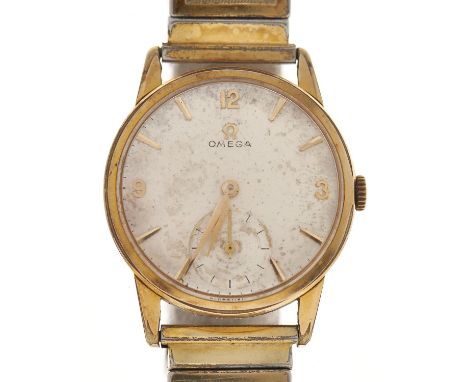 An Omega gold plated gentleman's wristwatch, 33mm In apparently working order, crystal scratched, dial spotted, signs of ligh