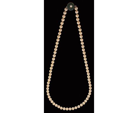 A cultured pearl necklace, with cultured pearl, diamond and green paste set silver and gold clasp, 89.3g Good condition