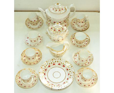 A Coalport, John Rose hybrid hard paste tea and coffee service, c1810, the service including a teapot, cover and stand, 18cmh