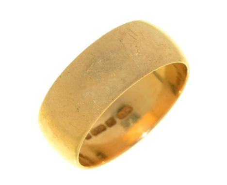 An 18ct gold wedding band, Birmingham 1978, 7.8g, size N Light wear