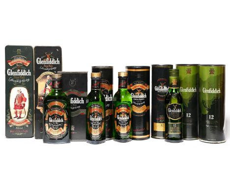 Glenfiddich single malt Scotch whisky, 12 years old, 35cl, 40%, presentation tube (2); three Glenfiddich Special Reserve all 