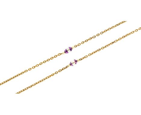 A gold necklet with amethyst, cultured pearl and glass beads at intervals, early 20th c, 50cm l, unmarked, 8g Good condition
