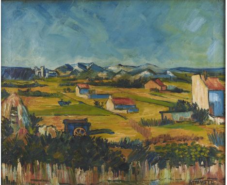 20th c School - Landscape, signed Attewell, oil on canvas, 52 x 64cm Varnish requires a light clean