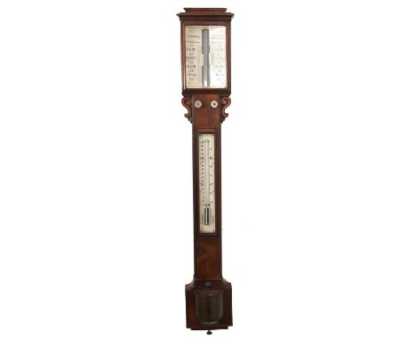 A Victorian rosewood stick or cistern barometer, T B Winter, 55 Grey Street, Newcastle, the ivory scales inscribed 10AM YESTE