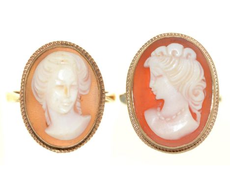Two cameo rings, in 9ct gold, Birmingham 1971, 7.2g, size K and N Good condition