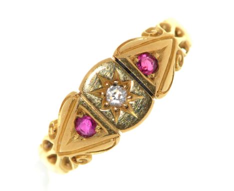 An Edwardian ruby and diamond ring, gypsy set, 18ct gold, Birmingham 1901, 3.2g, size P Wear consistent with age, marks good,