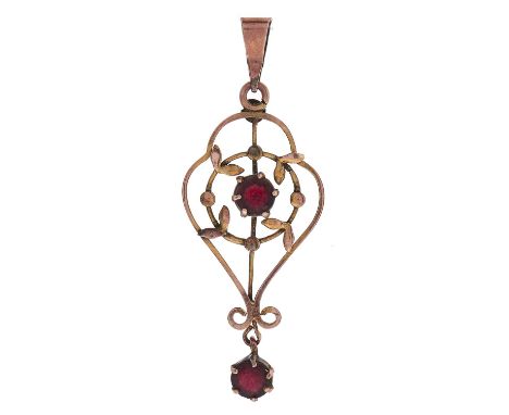 A red paste set openwork pendant, early 20th c, in gold marked 9ct, 1.1g Light wear