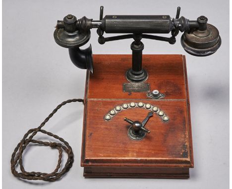 Vintage Telephony. General Electric Co oxidised metal, vulcanite and varnished wood central battery intercom table telephone,