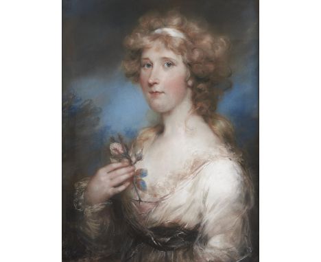 John Russell RA (1745-1806) - Portrait of a Lady, half length holding a rose, pastel, 58.5 x 44.5cm&nbsp;  Provenance: Englis