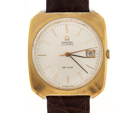 An Omega gold plated cushion shaped self-winding gentleman's wristwatch, De Ville, 35 x 37mm In apparently working order, wea