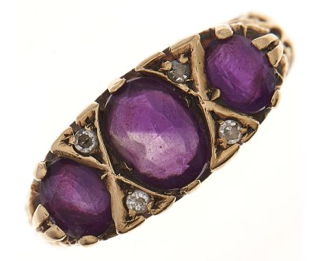 An amethyst and diamond ring, in 9ct gold, 4.6g, size K Good condition