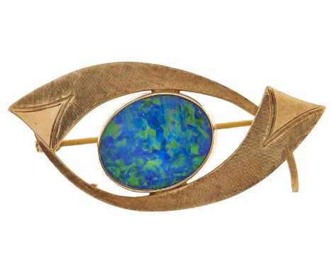 A black opal doublet brooch, in gold marked 9ct, 4.3g Good condition