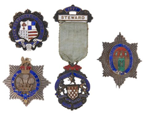 Four masonic silver and enamel RMIG and other charity jewels, early 20th c Enamel on one chipped