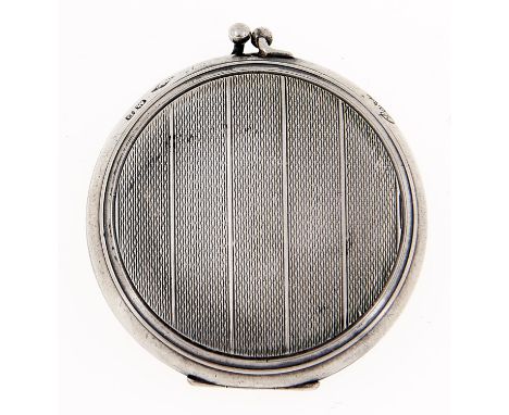 A George V silver compact, engine turned, a mirror to the underside of the lid, 52mm diam, by Rotherham &amp; Sons Ltd, Birmi