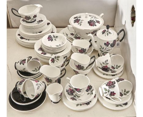 A Royal Albert bone china Masquerade pattern dinner service, c1960,&nbsp;printed mark (80) First quality.  Little if ever use