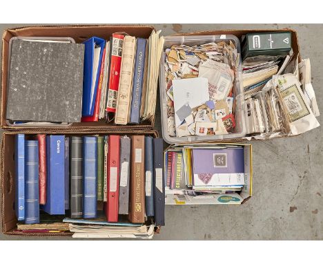 Postage Stamps. A quantity of first day covers, stamps on paper, albums and stock books, literature, etc (four boxes) 