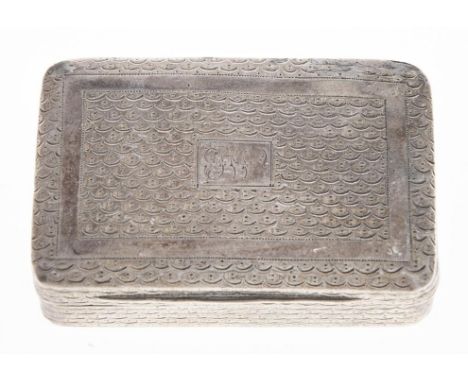 A George III silver snuff box, engine turned, 65mm l, maker IS, Birmingham 1812, 1oz 10dwts One or two light dents, not split