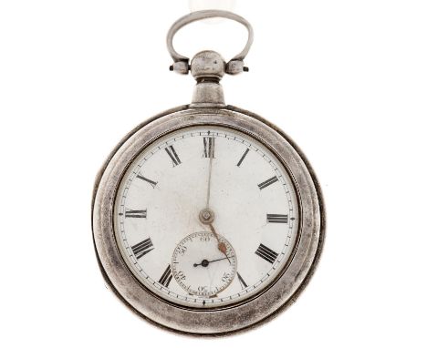 An unusually late pair cased silver lever watch, unsigned, No 35395, with enamel dial, Birmingham 1912 Movement in apparently