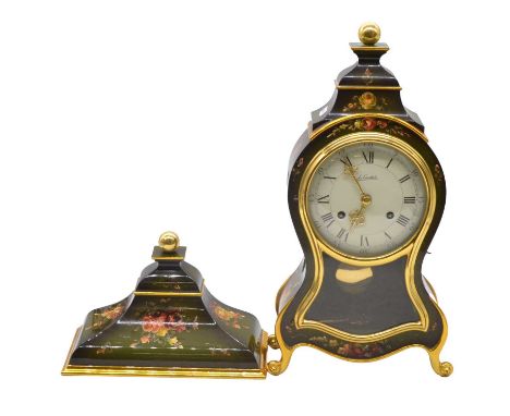 Louis XV style Vernis Martin bracket clock, Le Castel, white enamelled dial, Swiss movement, striking on a bell, overall heig