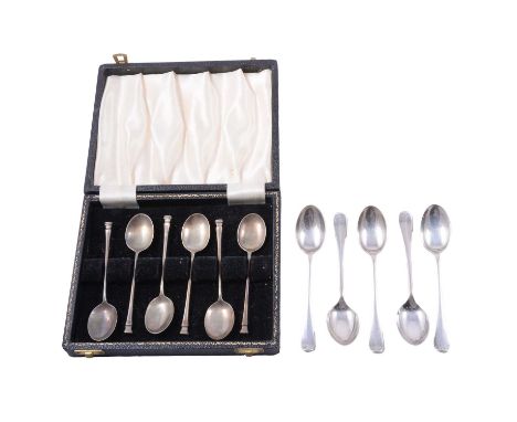 Set of six silver coffee spoons, Joseph Eliot &amp; Sons, Sheffield 1962, seal tops, cased, and a set of five silver coffee s