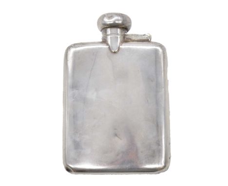 A silver hip flask, A &amp; J Zimmerman Ltd, Birmingham 1916, plain polished finish, with cork in lid, 13.5x9cm, 5oz.