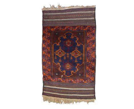 Afghan rug, lantern filled medallion within a tiled border, 150 x 85cm; Bokhara red ground rug and a small gold-coloured Bokh