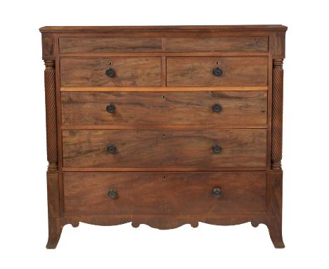 Large Victorian mahogany chest of drawers, concealed frieze drawer above two short and three long graduating drawers, flanked