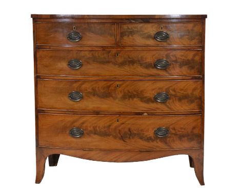 Victorian mahogany bowfront chest of drawers, two short and three long graduating drawers, splayed bracket feet, width 103cm,