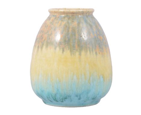 Ruskin Pottery crystalline vase, 1930, in tones of yellow and blue, 14.5cm.Condition report:In good condition, no chips, hair