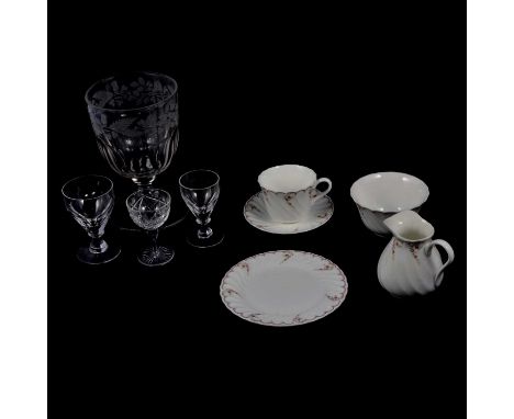Wedgwood Pink Garland pattern part tea service, and a small quantity of crystal stemware