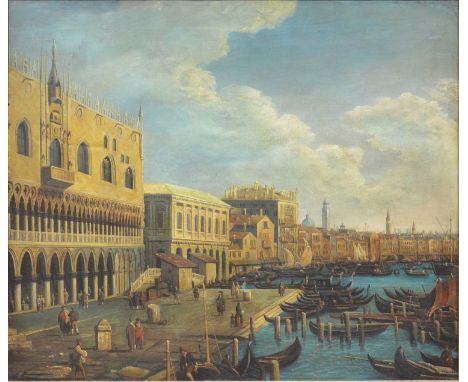 Follower of Michele Marieschi,The Molo with the Doge's Palace, Venice,oil on canvas, unsigned,62x74cm.Condition report:Three 