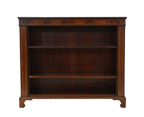 Victorian inlaid mahogany open bookcase, two adjustable shelves, bracket feet, width 118cm, depth 34cm, height 101cm.  Condit