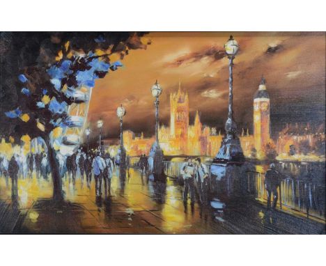 Csilla Orban,City of Light - Parliament from the Southbank, print on canvas, numbered 6/195, 93x62cm framed.