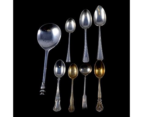 Replica silver seal top spoon, Atkin Brothers, Sheffield 1931, 17cm, quantity of silver tea and coffee spoons,13ozt gross.