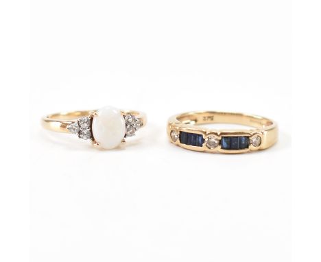 Two hallmarked 9ct gold rings. The lot to include a opal and white stone ring (hallmarked Birmingham 2014, size N.5) and a 9c