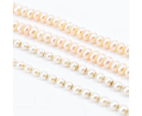 Two vintage cultured pearl necklaces. The lot to include a cultured pearl necklace with a vintage silver clasp set with marca