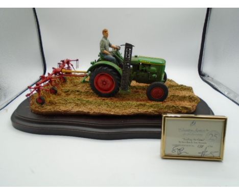 Country Artists 'Tedding The Grass' by Steve Boss &amp; Tony Slocombe, farmer and tractor on wood plinth, limited edition 138