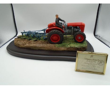Country Artists 'Breaking New Ground' by Carl Reid Sefton, farmer driving tractor on wood plinth, limited edition 495/500, ap