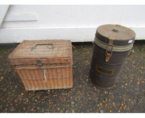 Vintage J.W Allen of The Strand, London picnic basket with contents and thermos picnic flask&nbsp;