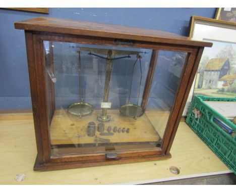 Vintage Apothecary scales in case with weights made by the River Chemical Company of Nottingham&nbsp;