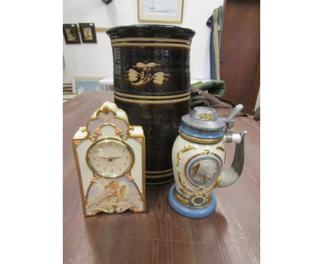 Limited edition clock and stein plus a large vase