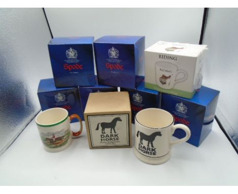 6 boxed Spode Herrings Hunt Mugs plus a boxed Emma Bridgewater Dark Horse Mug and one other boxed mug