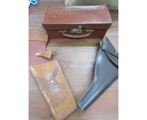 two pistol holding slips and one vintage shooing box&nbsp;