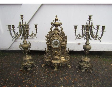 3 Piece brass clock garniture (electronic movement fitted) H60cm approx&nbsp;