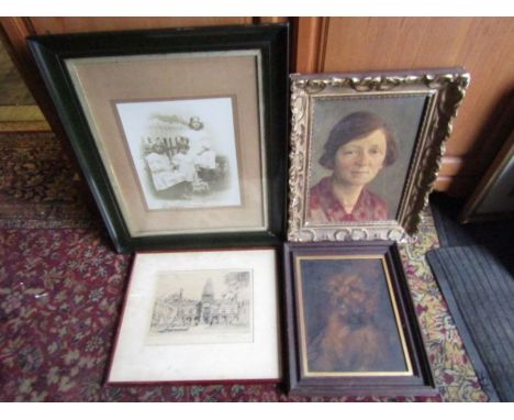 2 Framed oil paintings, vintage photograph and print of chapel&nbsp;