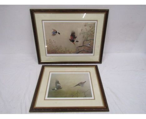 After Robert E Fuller two limited edition prints. One of a Buzzard chasing a jay, print 56/850 46cm x 59cm. one of a buzzard 