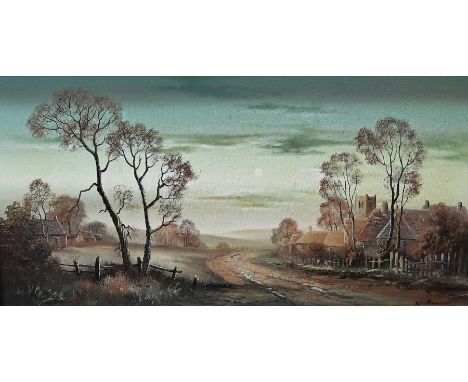 W Reeves. Rural landscape evening light. Oil on canvas. Framed 165cm x 61cm. Signed