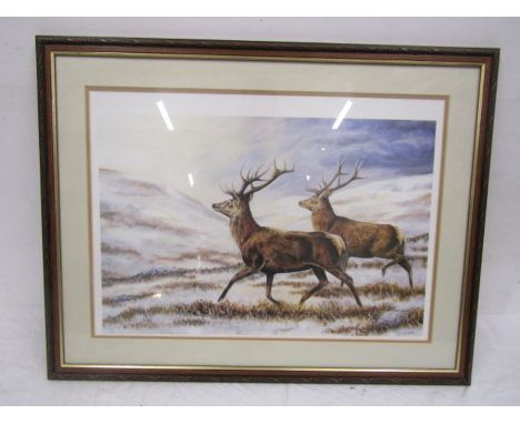 After Robert E Fuller limited edition print of two royal stags.74cm x 57cm.&nbsp;