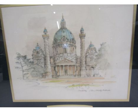3 prints of European buildings and a Lena Liu print