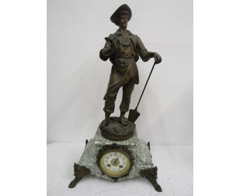 A french marble based clock with spelter figure